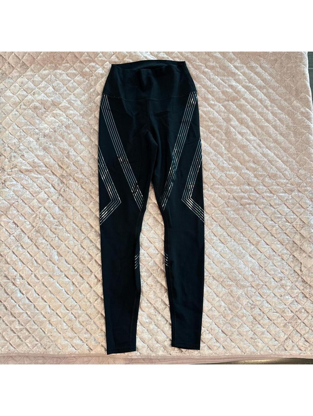 Alo High Waist Black Leggings with Reflective Stripes Size S
